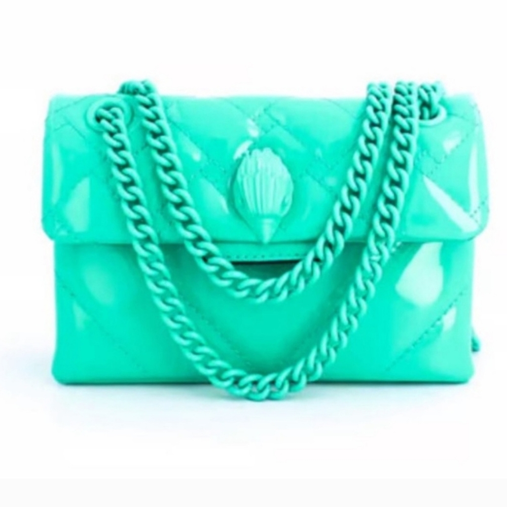Kurt Geiger Teal Patent Quilted Chain Crossbody Bag